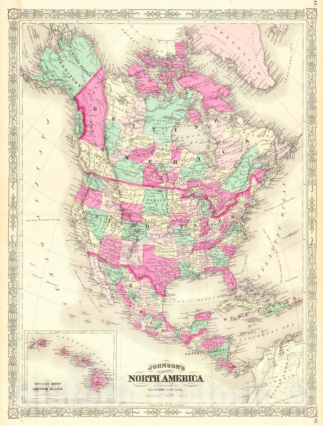 Historic Map : 1867 Johnson's North America : Vintage Wall Art