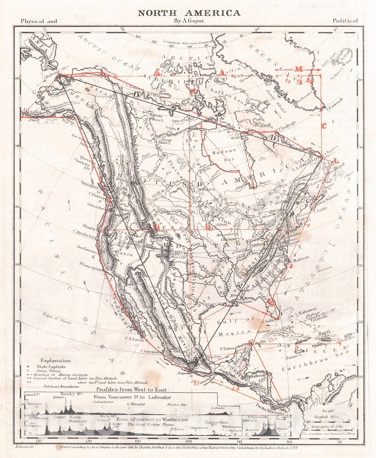 Historic Map : 1868 North America : Vintage Wall Art