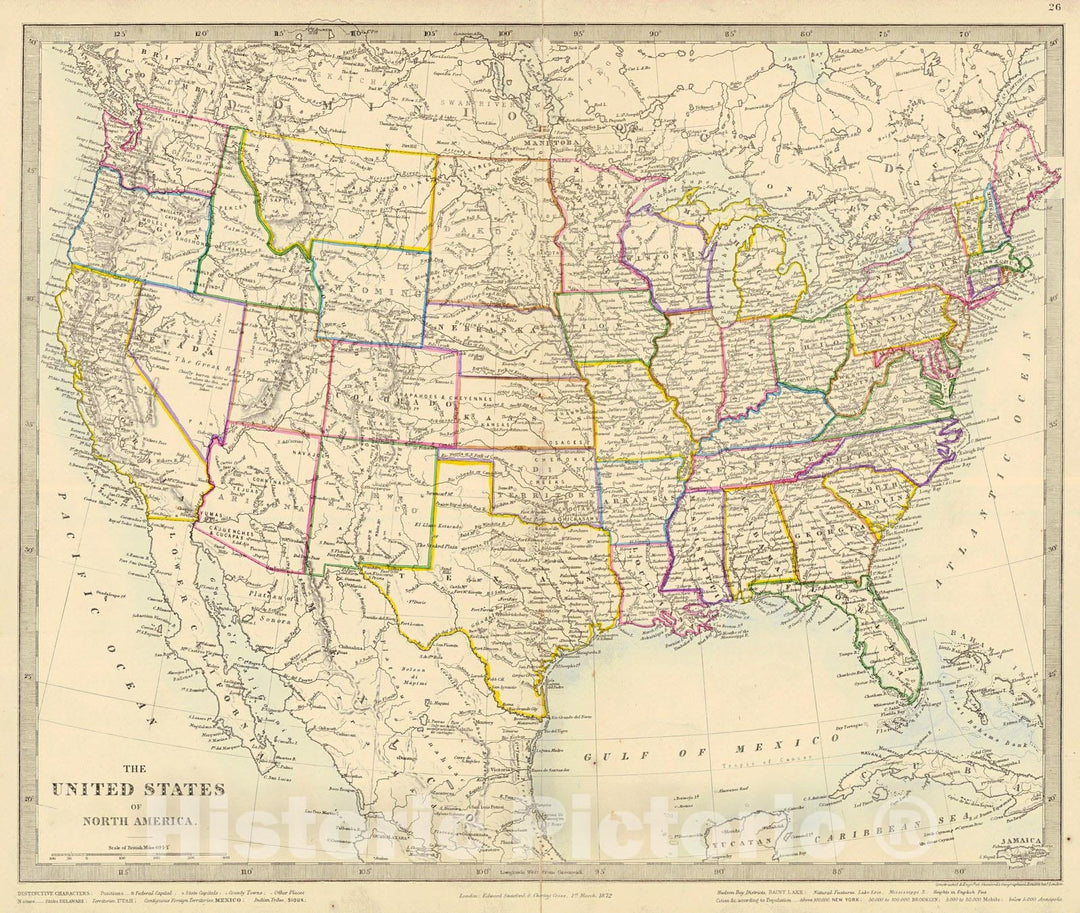 Historic Map : 1872 The United States of North America : Vintage Wall Art