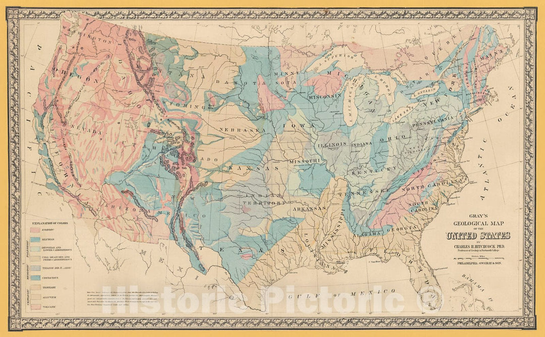 Historic Map : 1872 Gray's Geological Map of the United States  : Vintage Wall Art