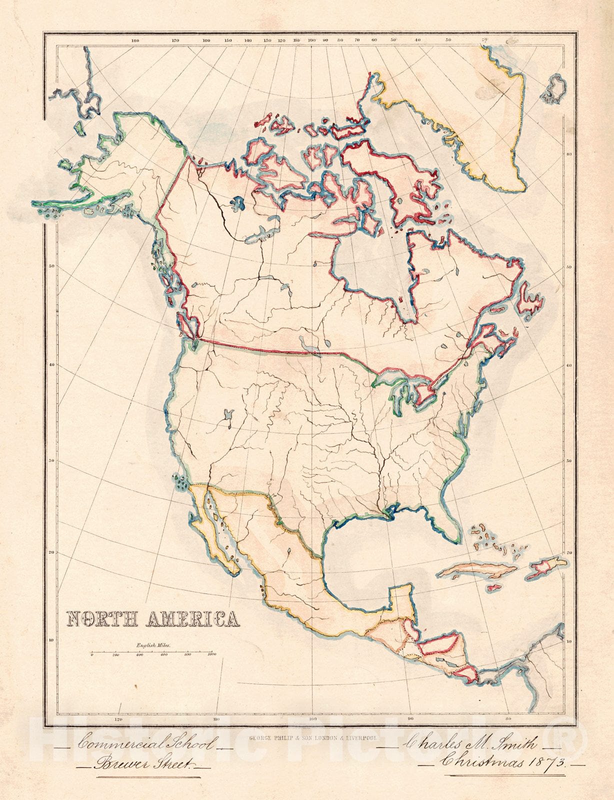 Historic Map : 1873 North America : Vintage Wall Art