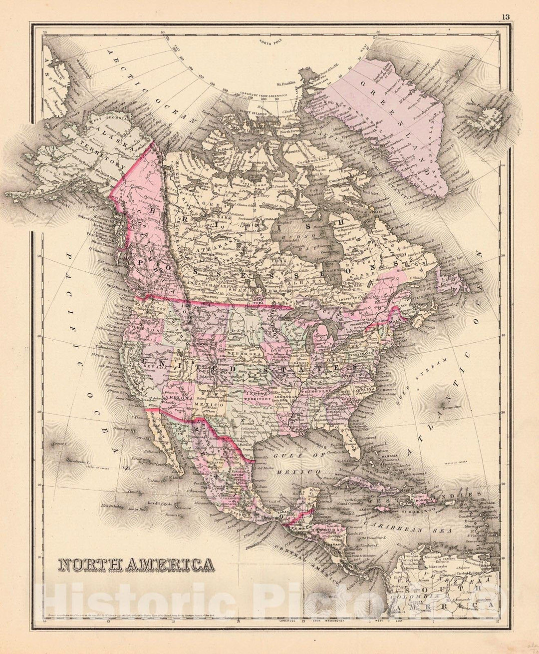 Historic Map : 1875 North America : Vintage Wall Art