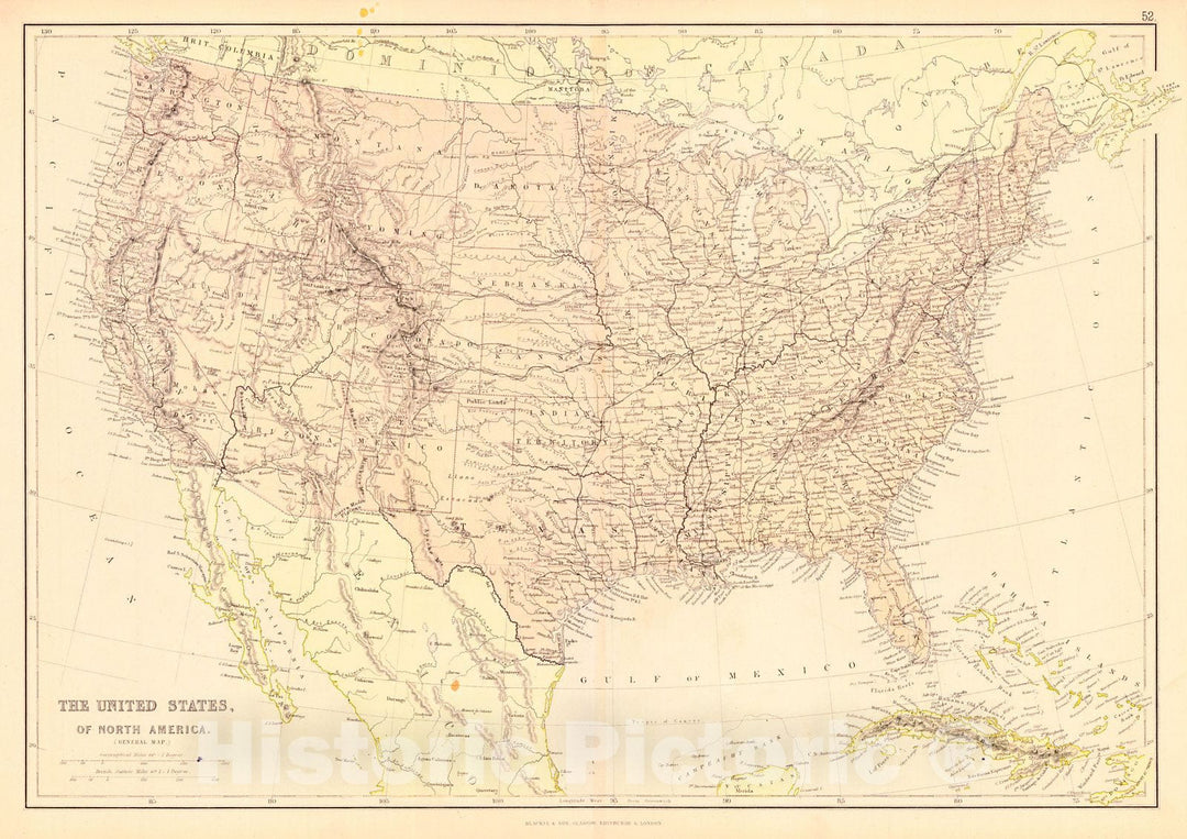 Historic Map : 1877 The United States of North America. (General Map) : Vintage Wall Art