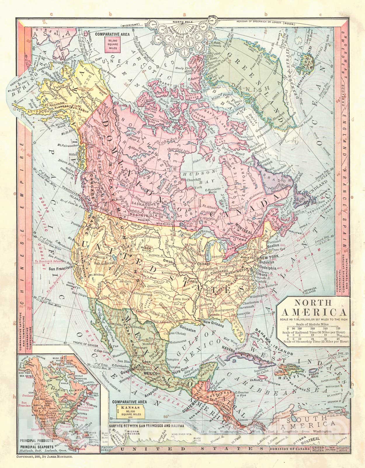 Historic Map : 1886 North America : Vintage Wall Art