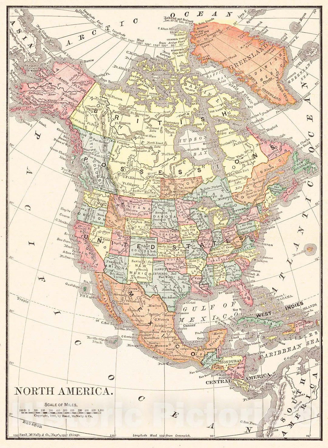 Historic Map : 1890 North America : Vintage Wall Art