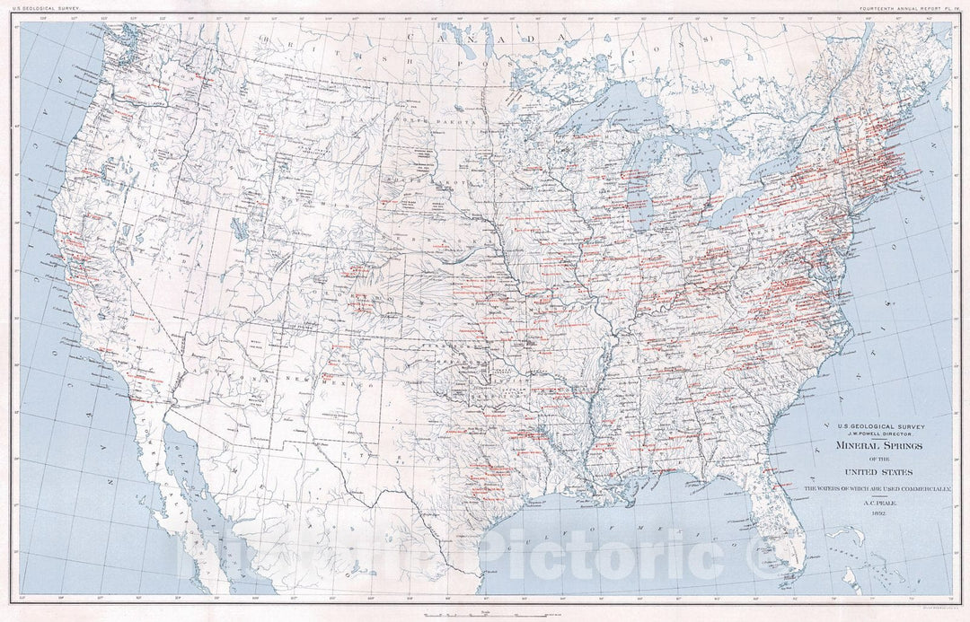 Historic Map : 1892 Mineral Springs of the United States, The Waters of Which Are Used Commercially : Vintage Wall Art