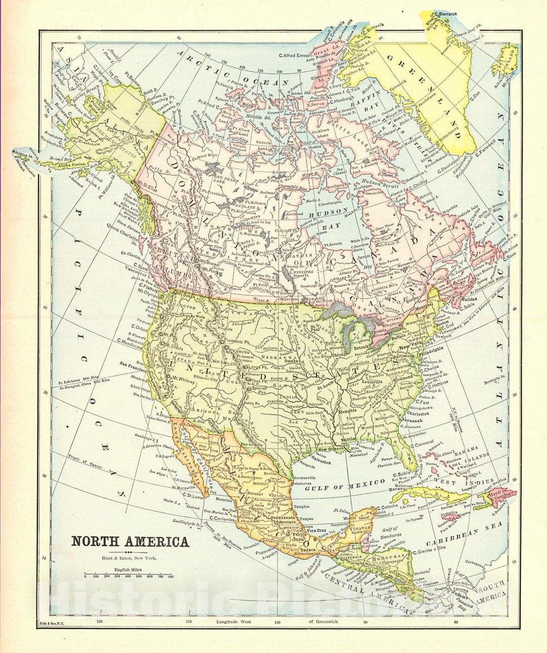 Historic Map : 1892 North America : Vintage Wall Art