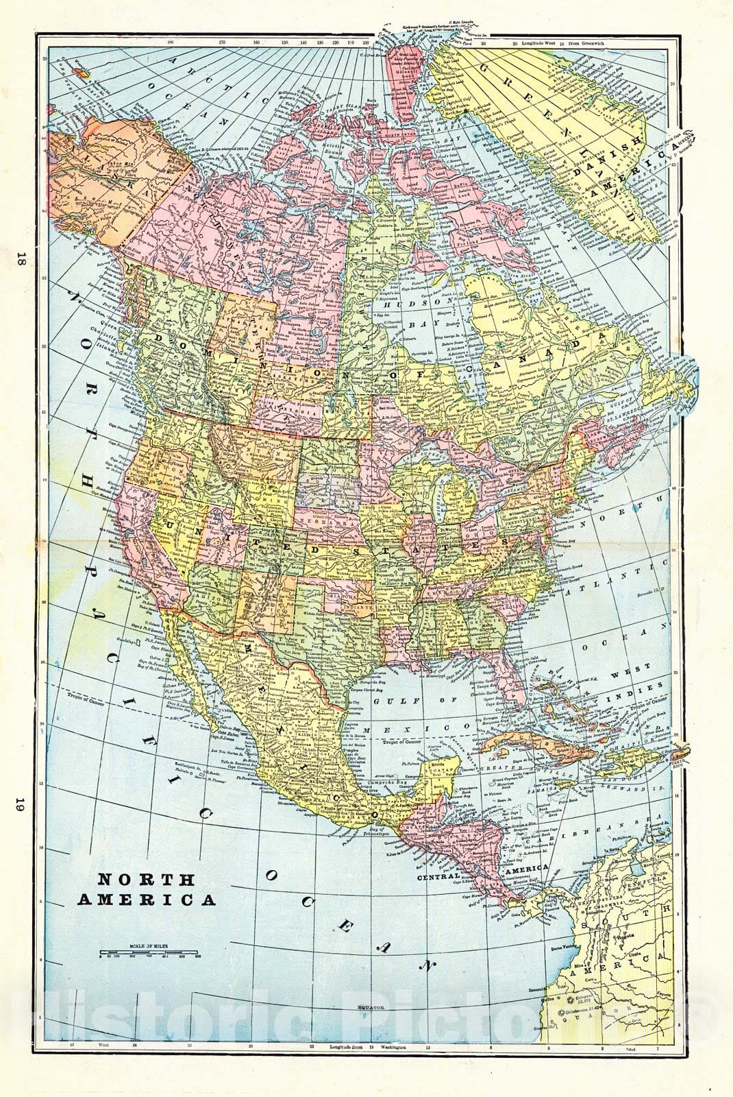 Historic Map : 1898 North America : Vintage Wall Art