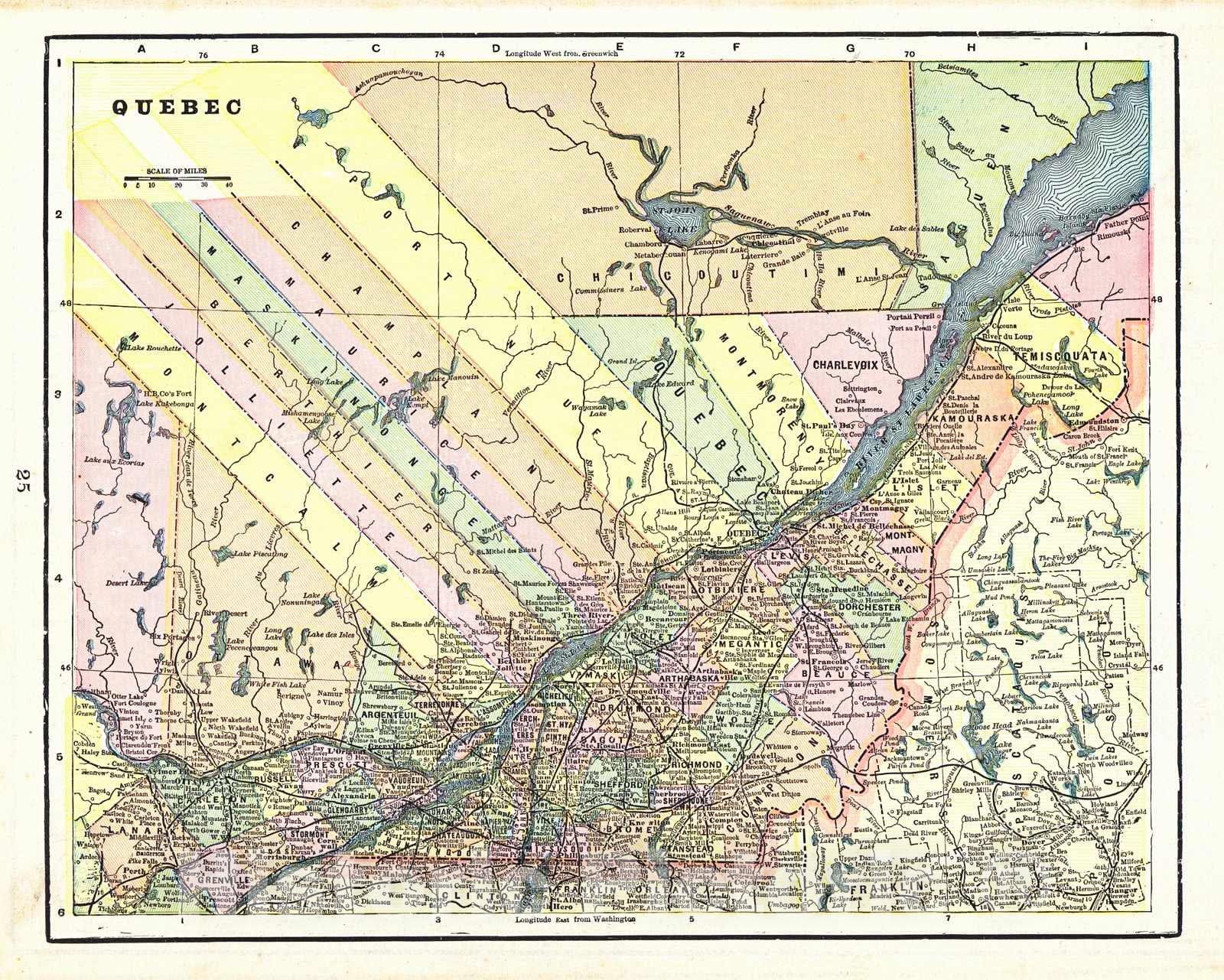 Historic Map : 1898 Quebec : Vintage Wall Art