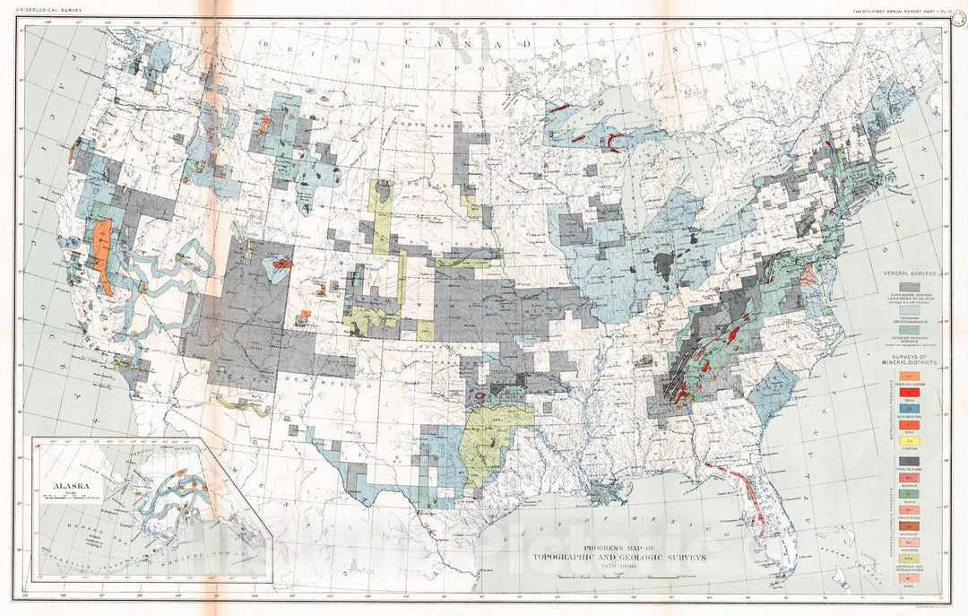 Historic Map : 1902 Progress Map of Topographical and Geological Surveys 1879-1900 : Vintage Wall Art