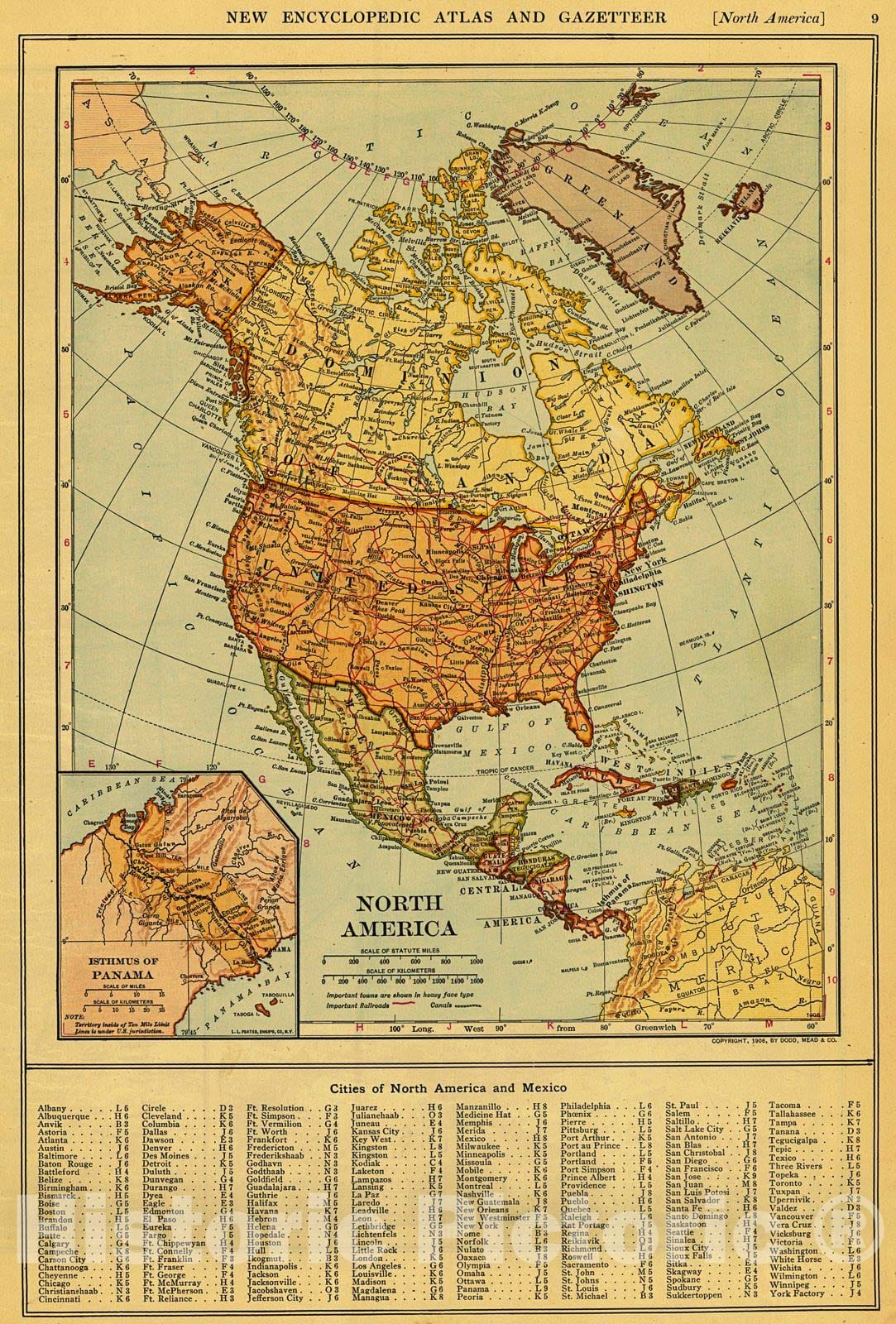 Historic Map : 1909 North America : Vintage Wall Art