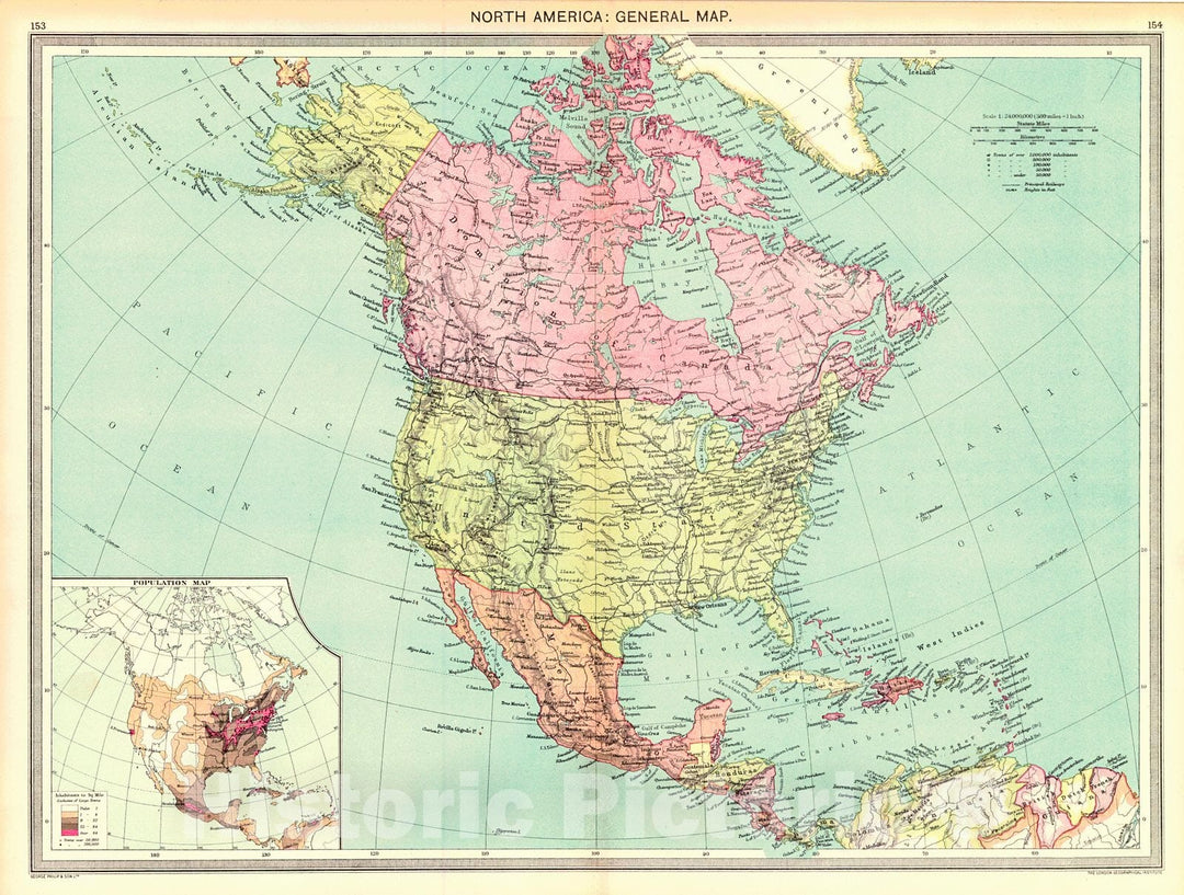 Historic Map : 1910 North America: General Map : Vintage Wall Art