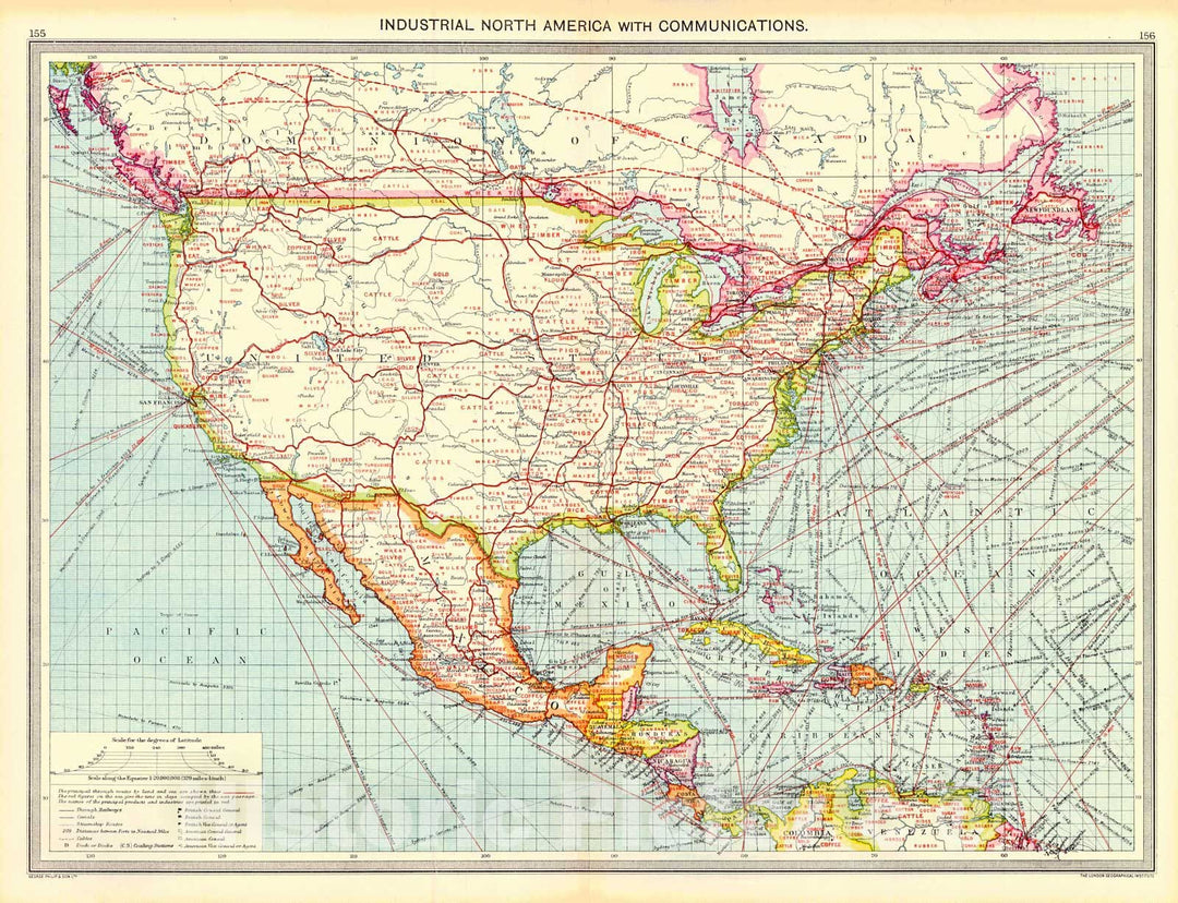 Historic Map : 1910 Industrial North America with Communications  : Vintage Wall Art