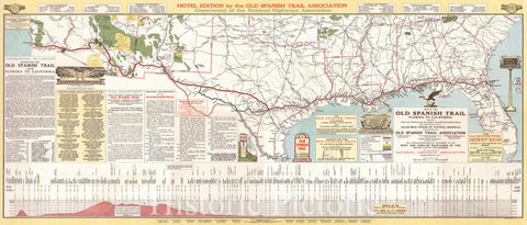 Historic Map : 1923 Map of the Old Spanish Trail, Florida to California : Vintage Wall Art
