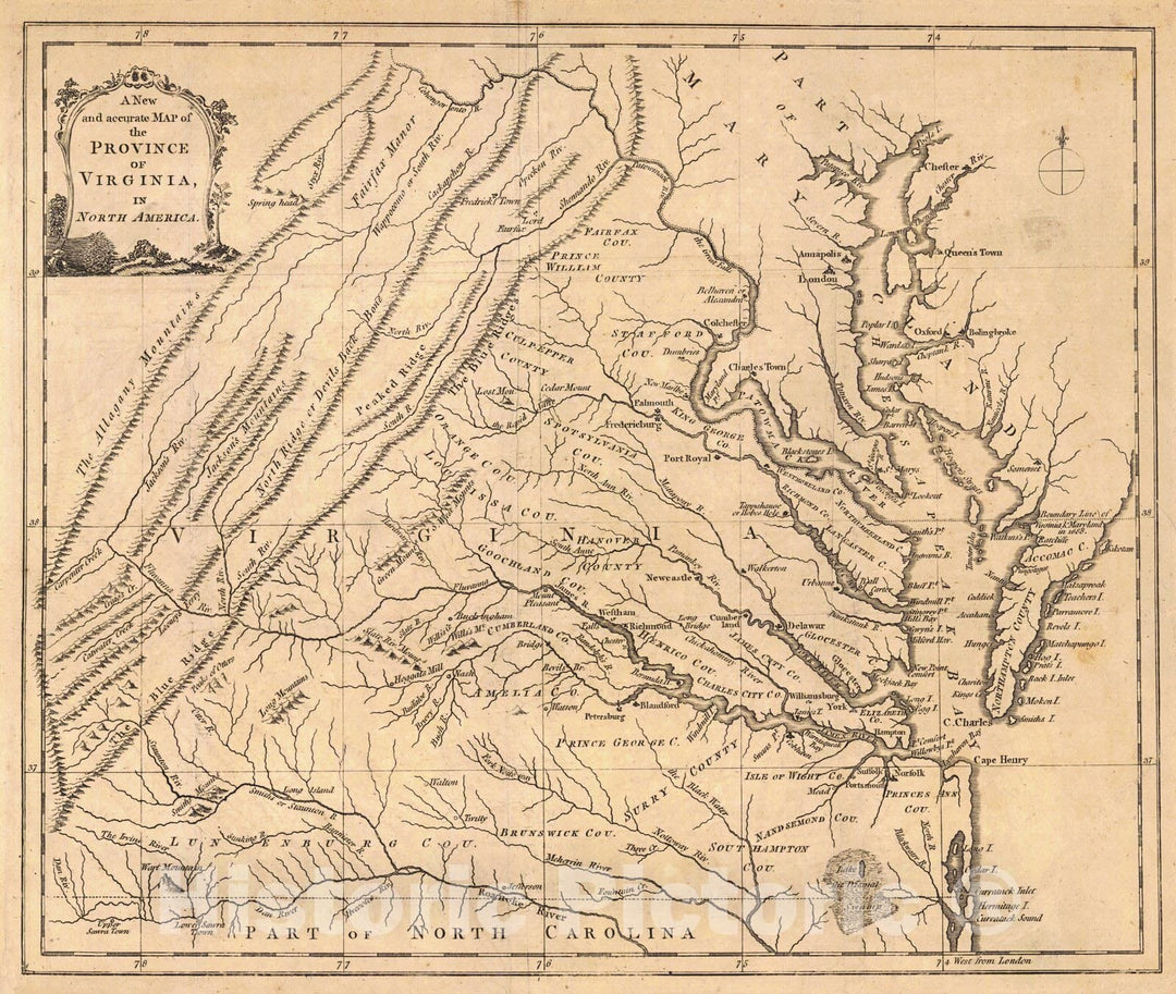 Historic Map : 1779 A New and Accurate Map of the Province of Virginia in North America : Vintage Wall Art