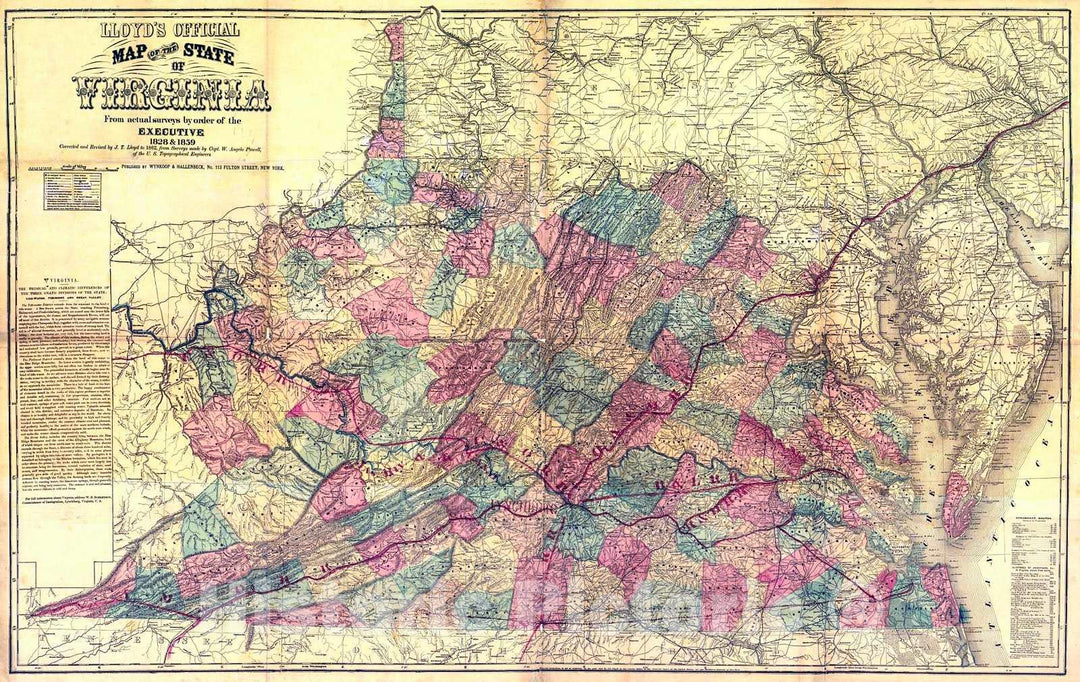 Historic Map : 1862 Lloyd's Official Map of the State of Virginia : Vintage Wall Art