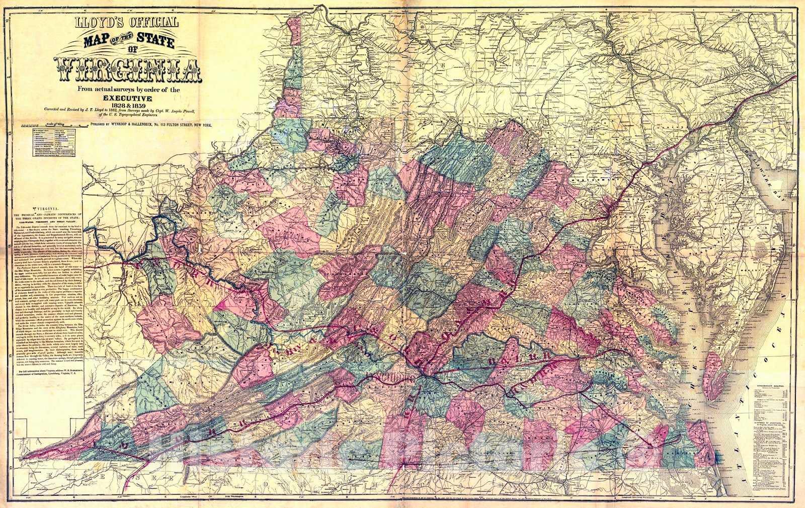 Historic Map : 1862 Lloyd's Official Map of the State of Virginia : Vintage Wall Art
