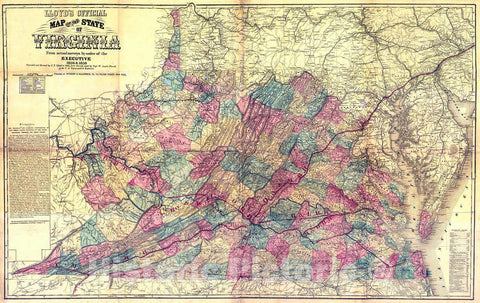 Historic Map : 1862 Lloyd's Official Map of the State of Virginia : Vintage Wall Art