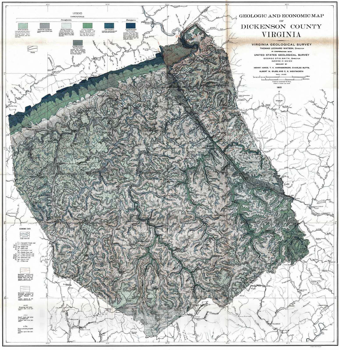 Historic Map : 1921 Geologic and Economic Map of Dickenson County, Virginia : Vintage Wall Art