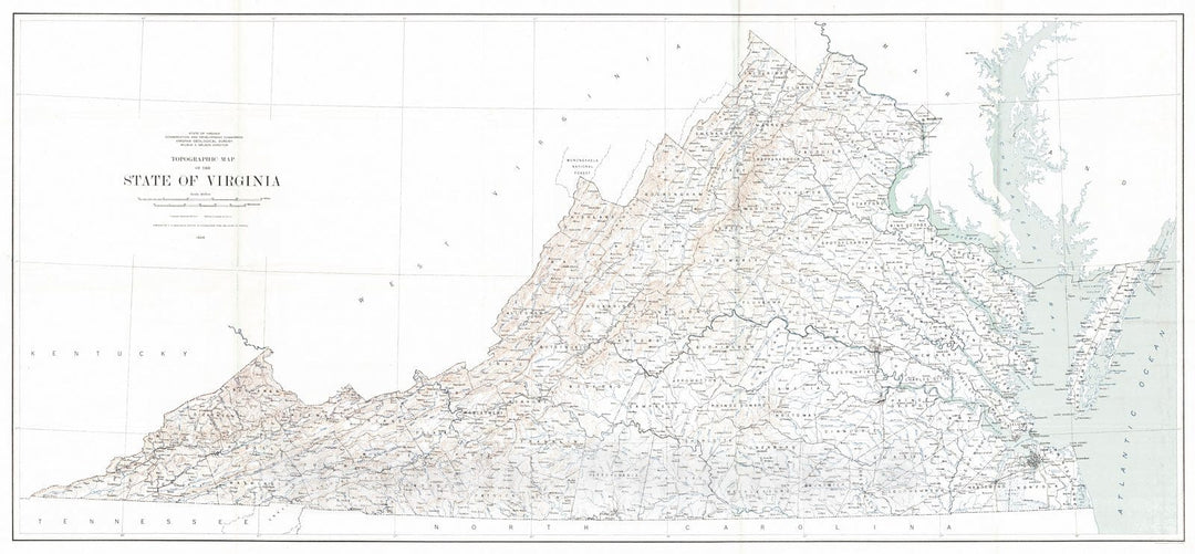 Historic Map : 1928 Topographic Map of the State of Virginia : Vintage Wall Art