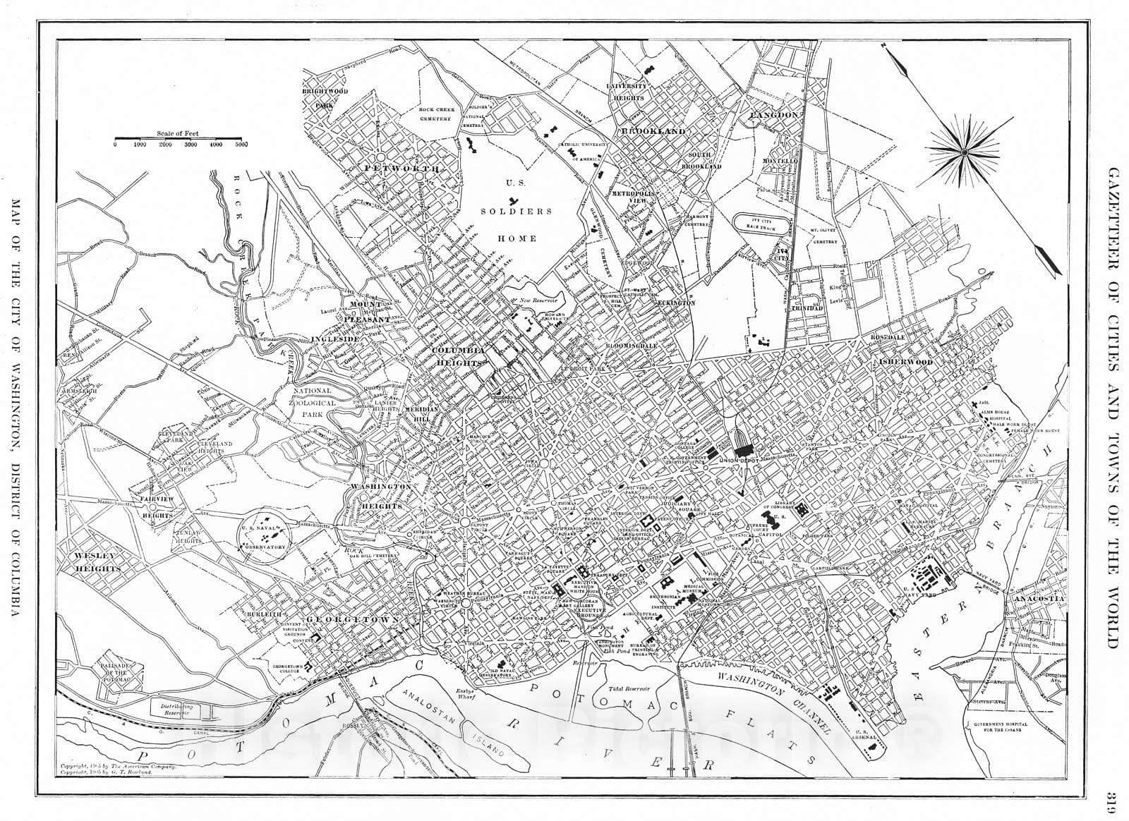 Historic Map : 1909 Map of the City of Washington, District of Columbia : Vintage Wall Art