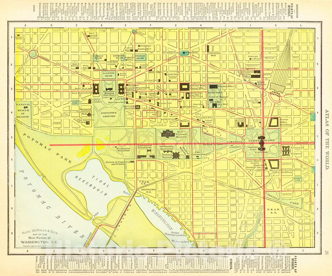 Historic Map : 1912 Map of the Main Portion of Washington D.C.  : Vintage Wall Art