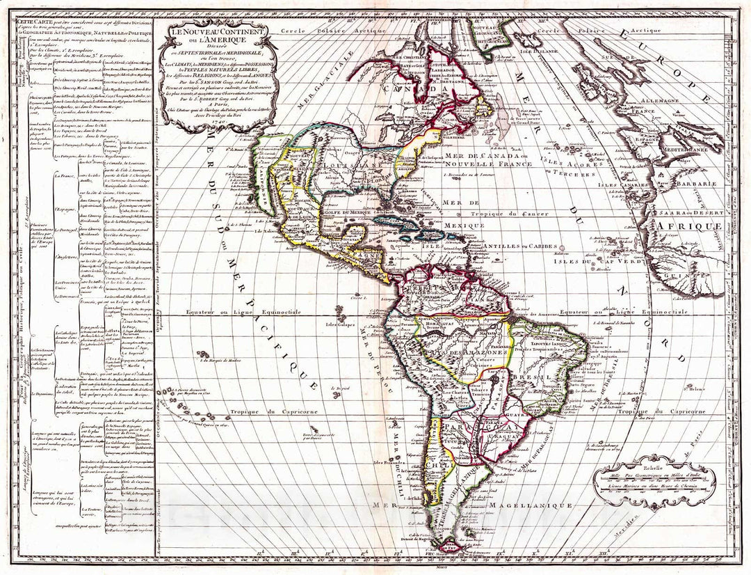 Historic Map : 1740 Le Nouveau Continent ou L'Amerique : Vintage Wall Art