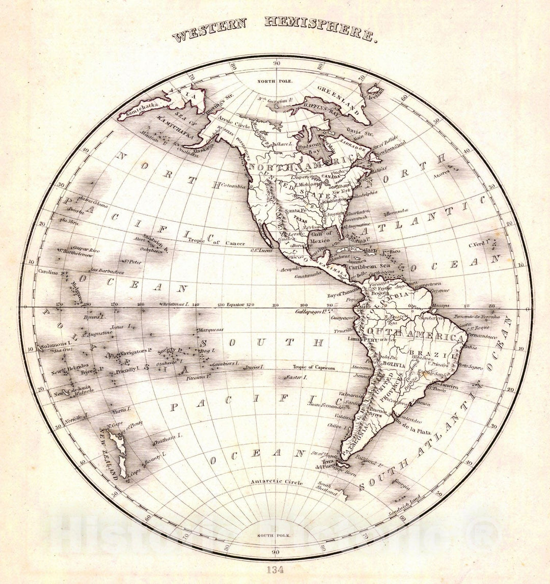 Historic Map : 1820 Western Hemisphere : Vintage Wall Art