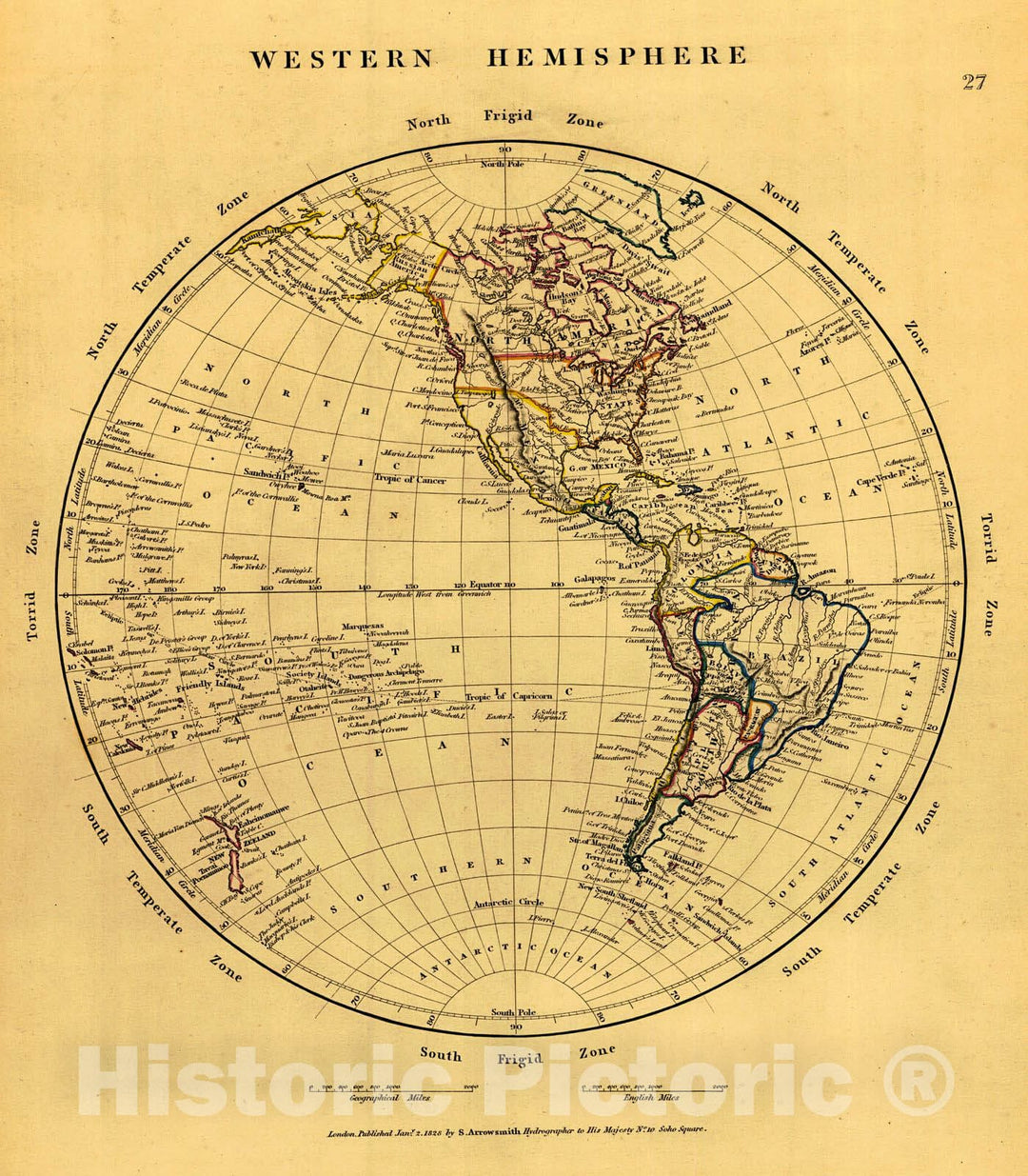 Historic Map : 1828 Western Hemisphere : Vintage Wall Art