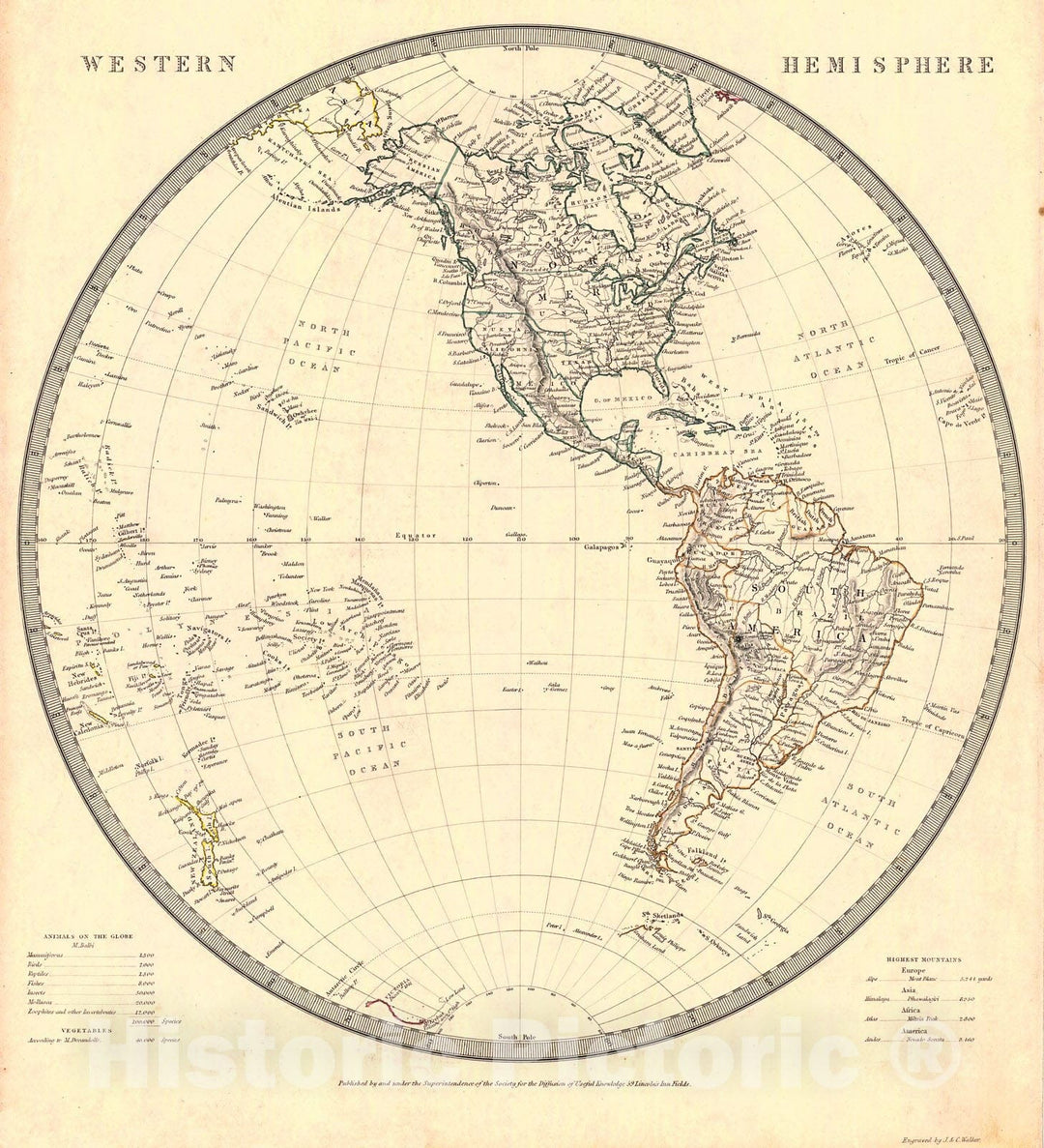 Historic Map : 1844 Western Hemisphere : Vintage Wall Art