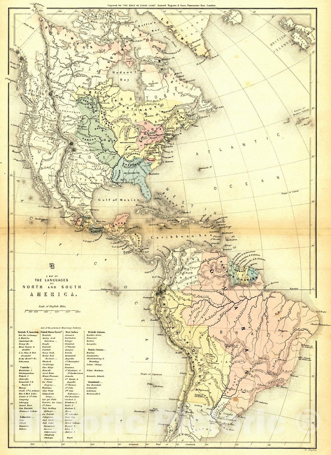 Historic Map : 1850 A Map of the Languages of North and South America : Vintage Wall Art