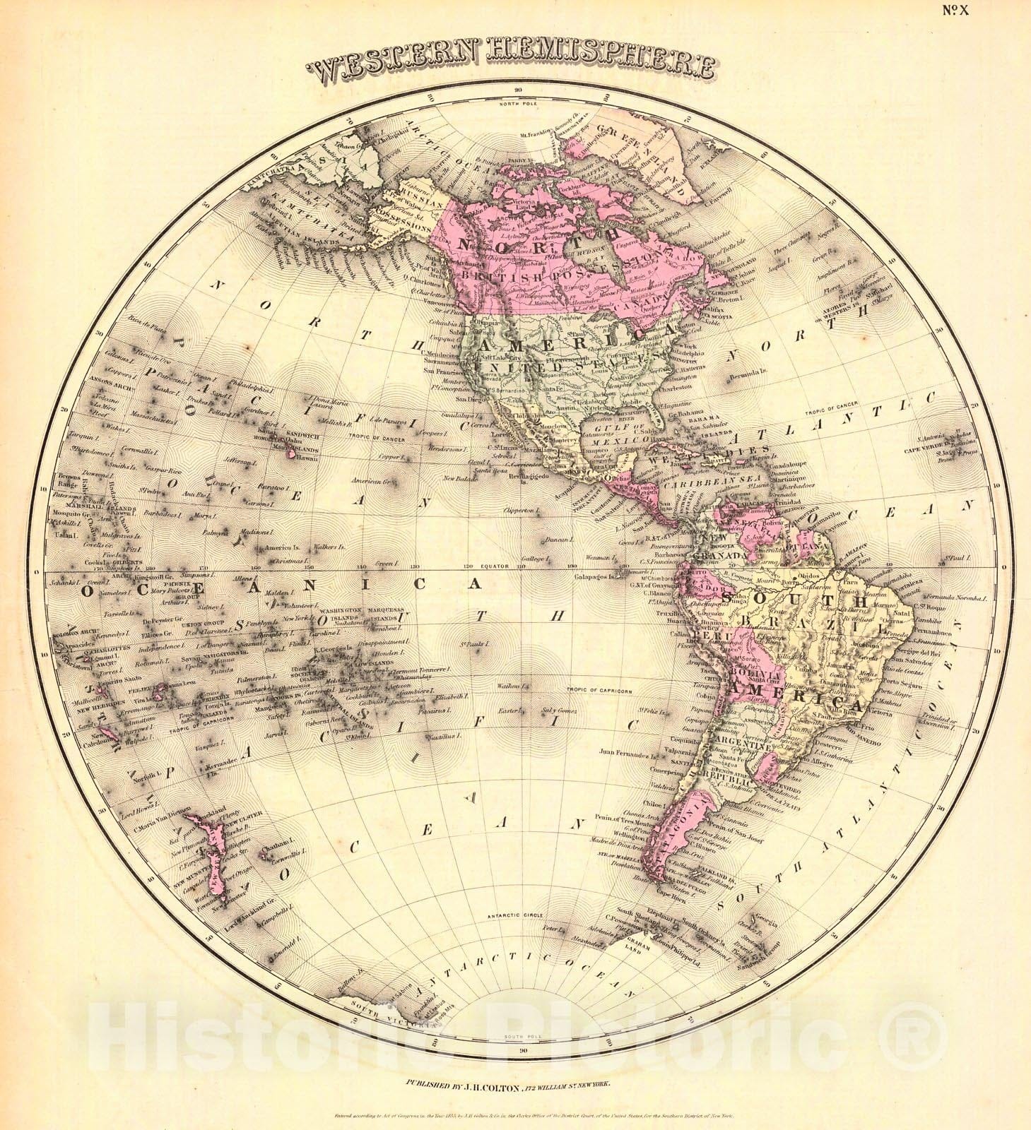 Historic Map : 1855 Western Hemisphere : Vintage Wall Art