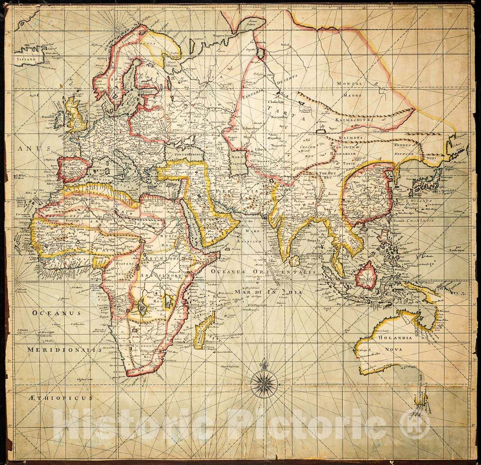 Historic Map : 1600 [Chart of the Eastern Hemisphere on Mercator's Projection] : Vintage Wall Art