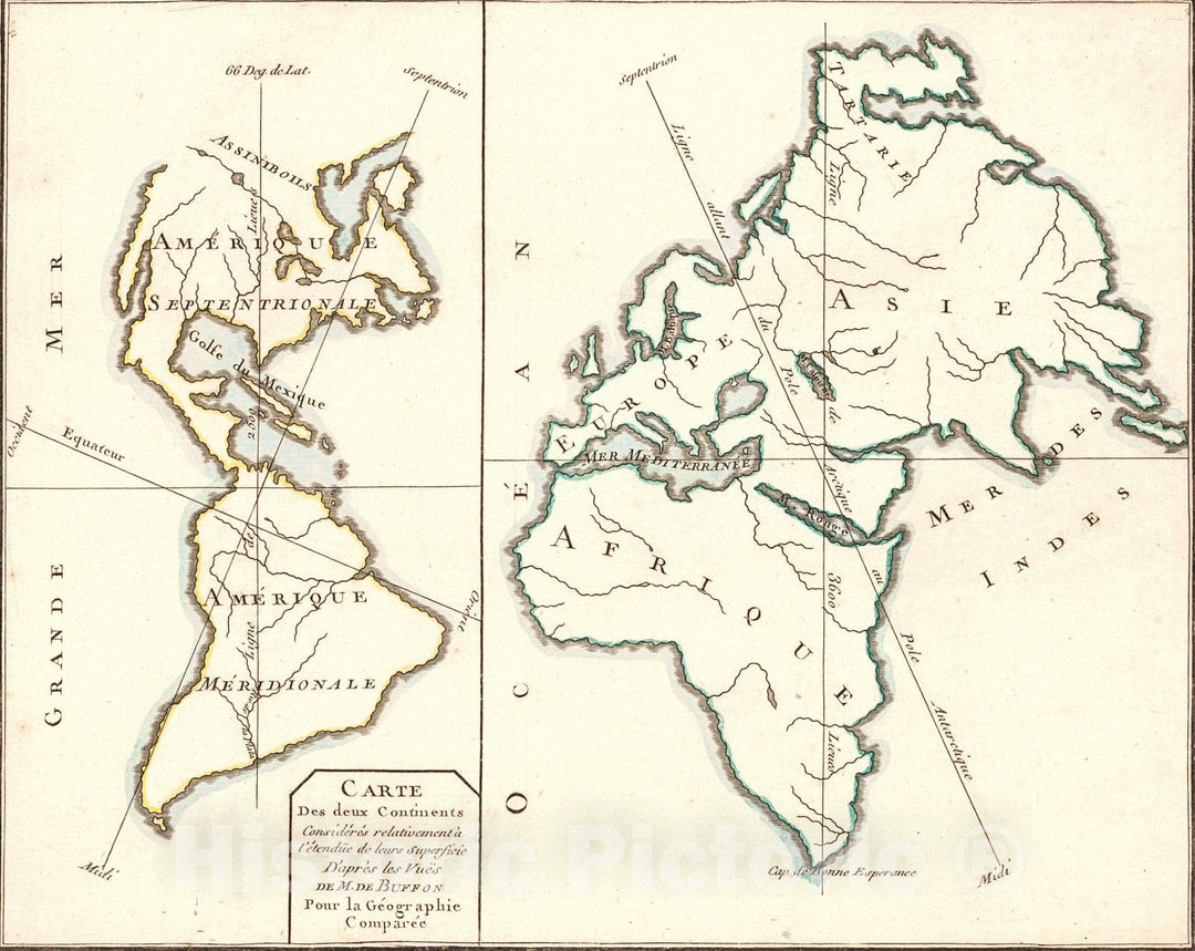 Historic Map : 1760 Carte des Deux Continents : Vintage Wall Art