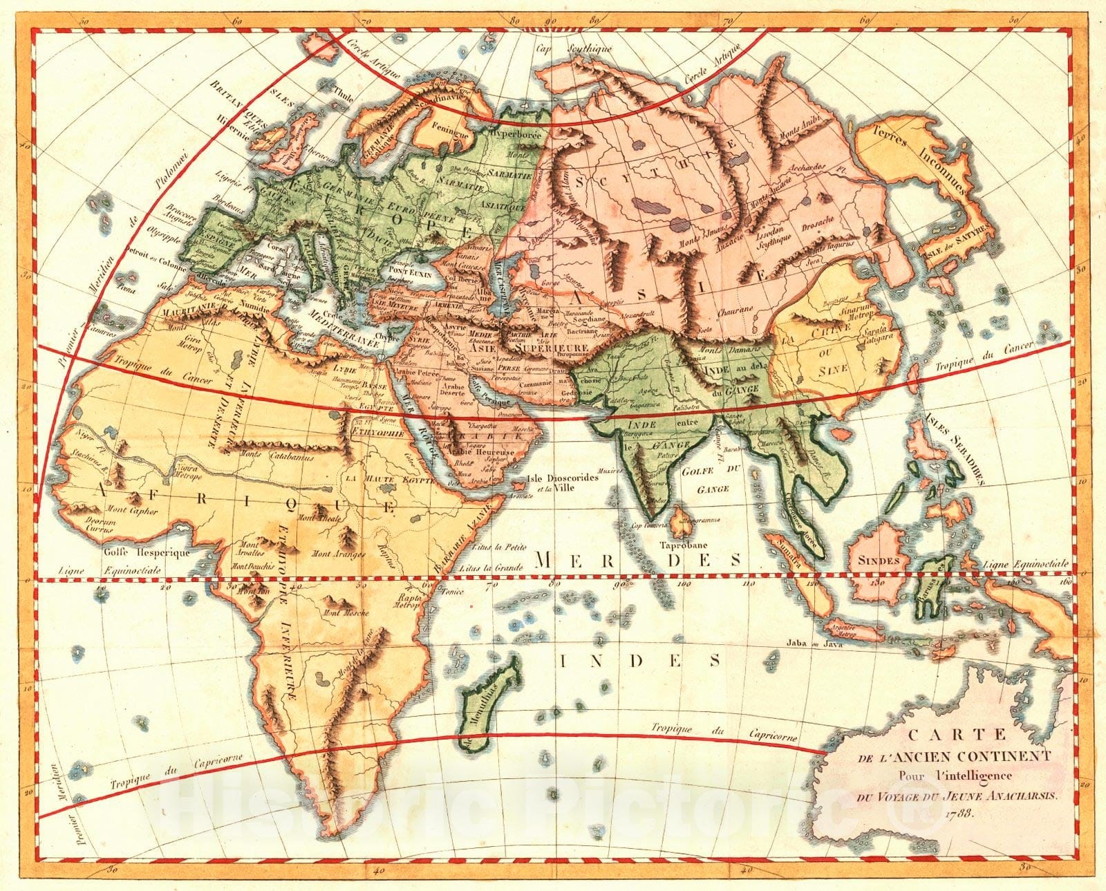 Historic Map : 1788 Carte de L'Ancien Continent pour l'intelligence du Voyage du Jeune Anacharsis : Vintage Wall Art