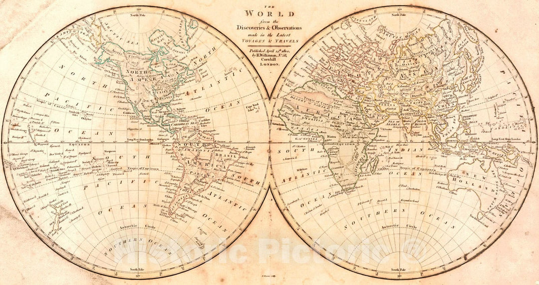 Historic Map : 1800 The World from the Discoveries and Obsercations made in the Latest Voyages and Travels : Vintage Wall Art