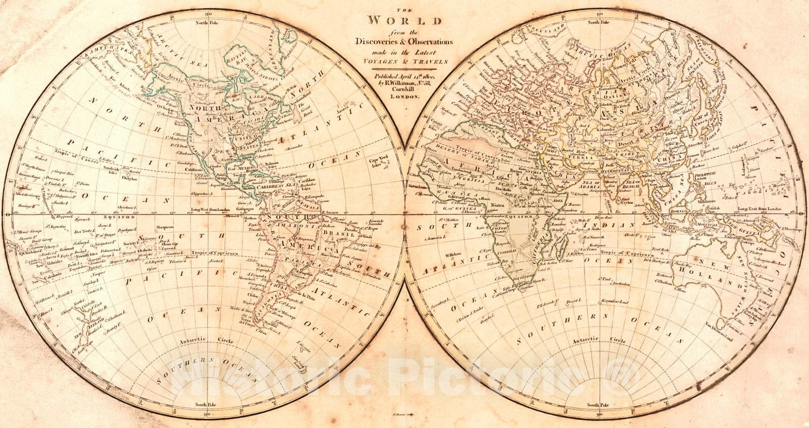 Historic Map : 1800 The World from the Discoveries and Obsercations made in the Latest Voyages and Travels : Vintage Wall Art