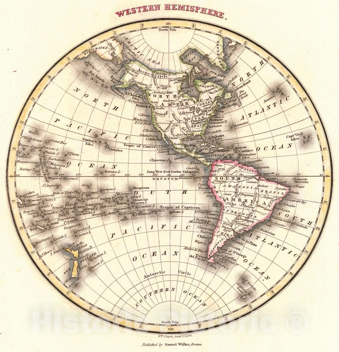 Historic Map : 1825 Western Hemisphere - Eastern Hemisphere : Vintage Wall Art