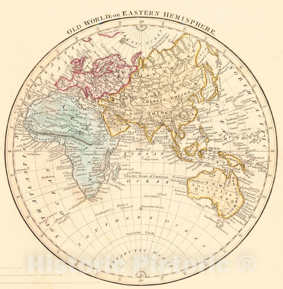 Historic Map : 1825 Old World or Eastern Hemisphere : Vintage Wall Art