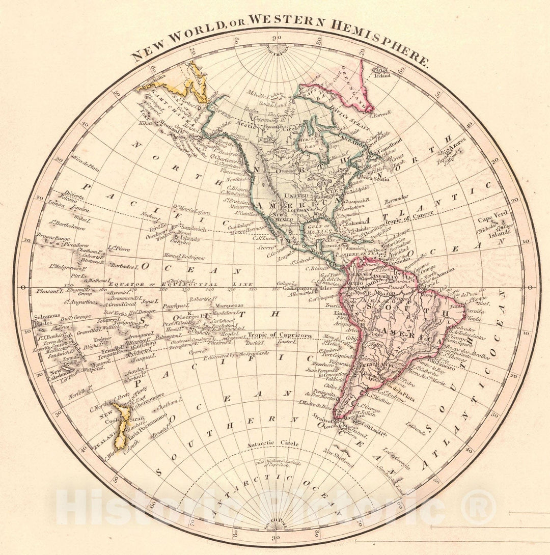 Historic Map : 1825 New World or Western Hemisphere : Vintage Wall Art