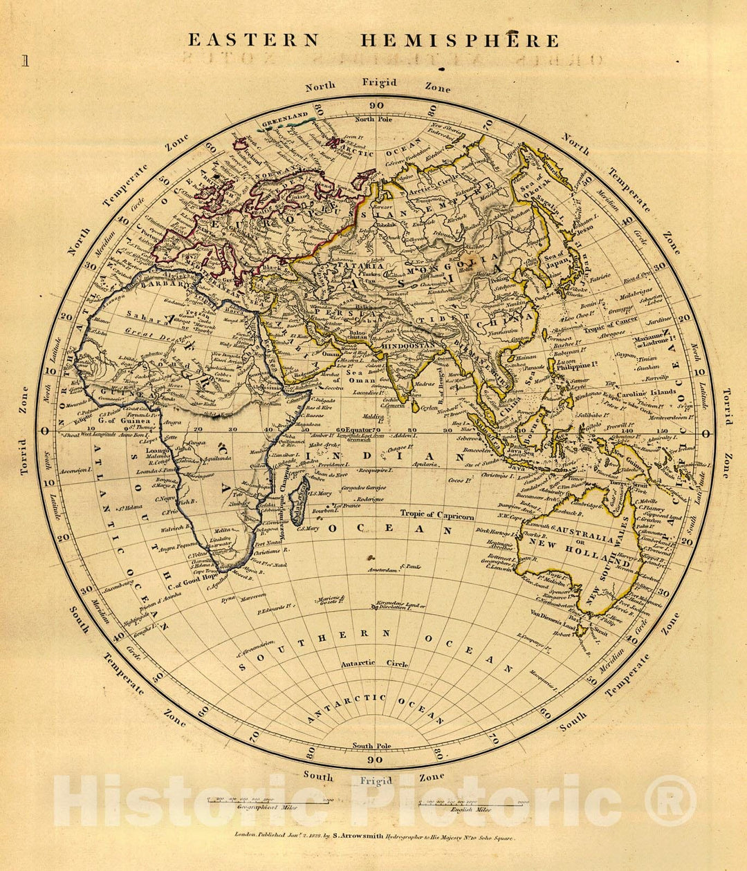 Historic Map : Eastern Hemisphere of the World 1828 : Vintage Wall Art