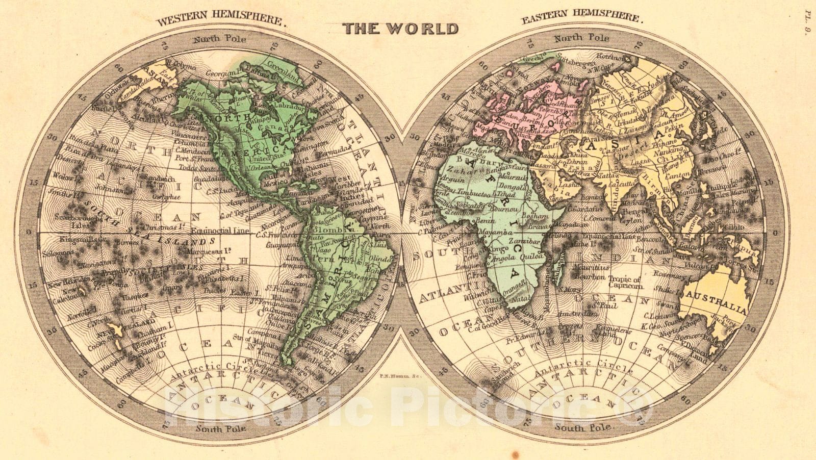 Historic Map : 1832 The World, showing Eastern and Western Hemispheres : Vintage Wall Art