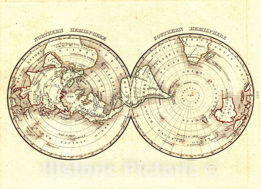 Historic Map : Northern Hemisphere / Southern   Hemisphere, 1835 : Vintage Wall Art