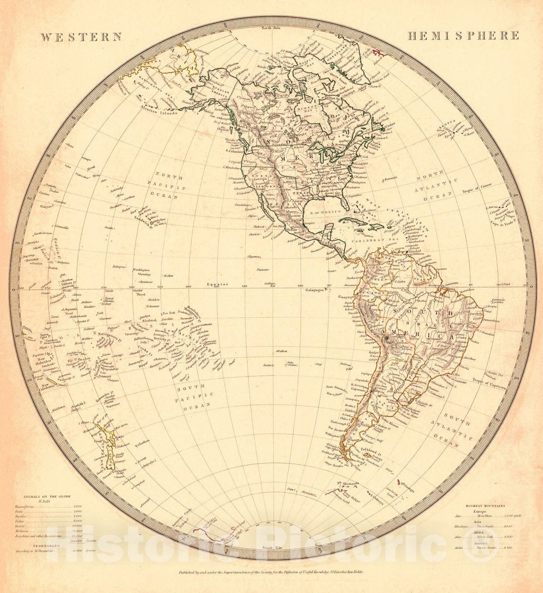 Historic Map : 1844 Western Hemisphere - Eastern Hemisphere            : Vintage Wall Art