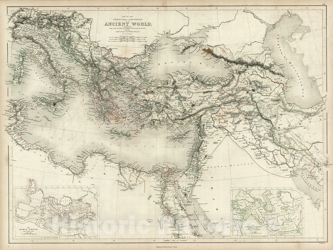 Historic Map : 1845 Map of the Principal Countries of the Ancient World : Vintage Wall Art