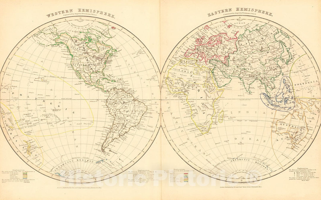 Historic Map : 1850 Western Hemisphere - Eastern Hemisphere : Vintage Wall Art