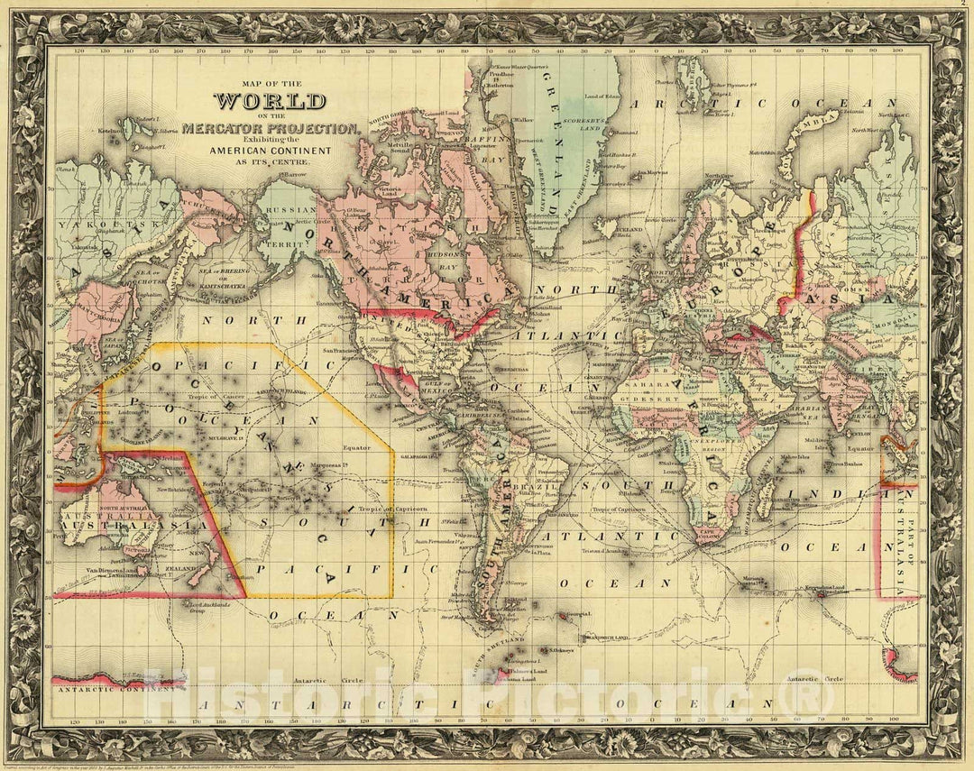 Historic Map : 1861 Map of the World on Mercator Projection : Vintage Wall Art