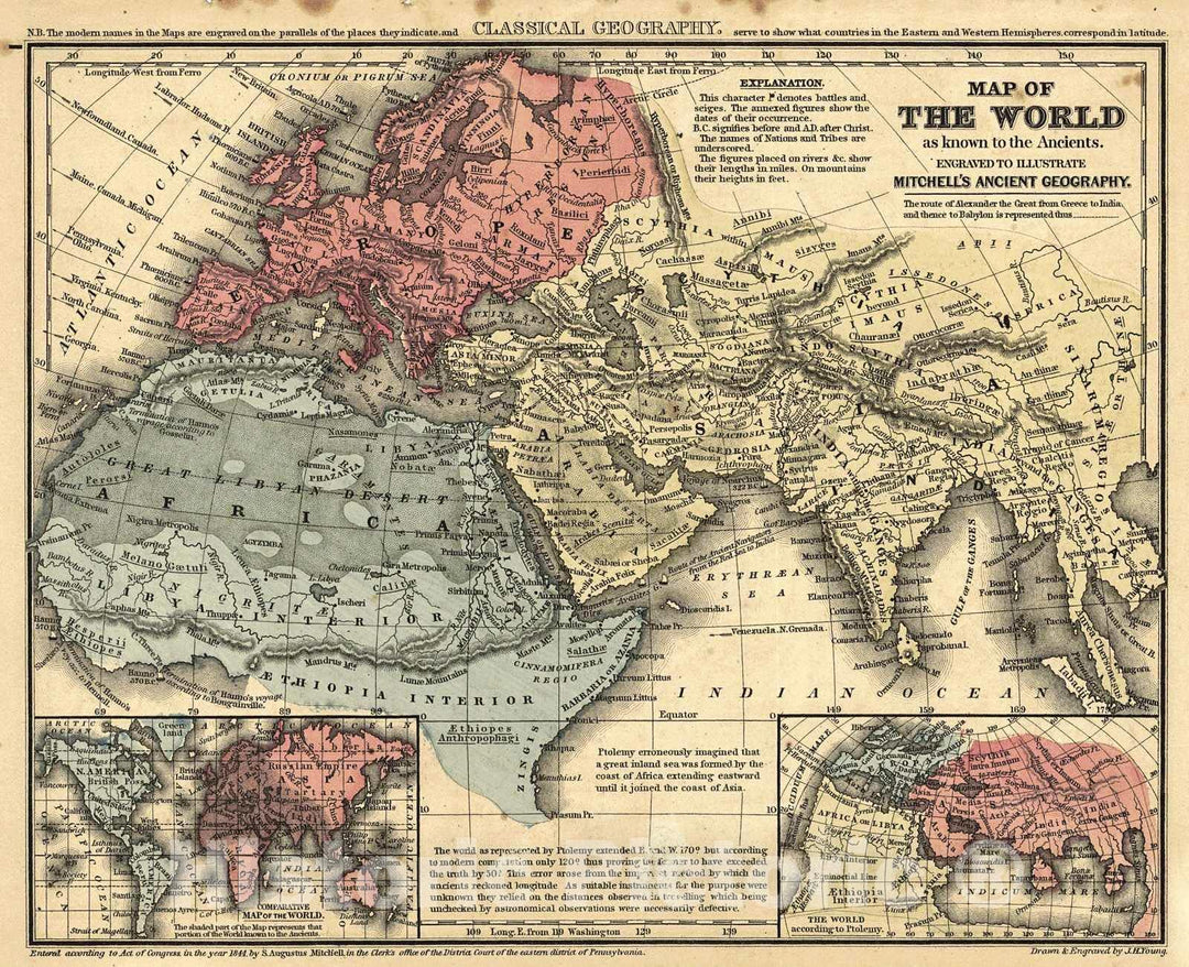 Historic Map : 1864 Map of the World as known to the Ancients  : Vintage Wall Art