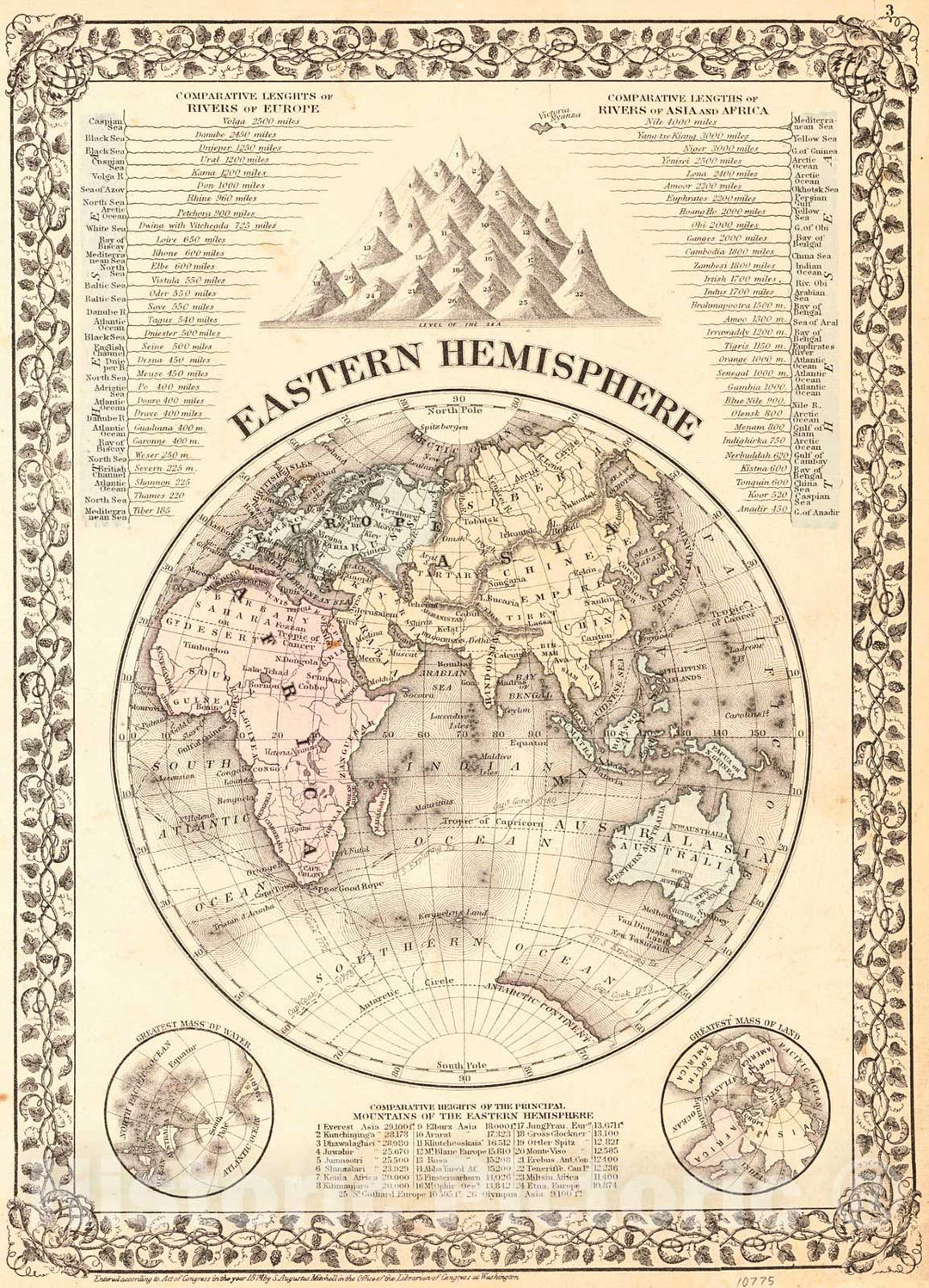 Historic Map : 1874 Eastern Hemisphere : Vintage Wall Art