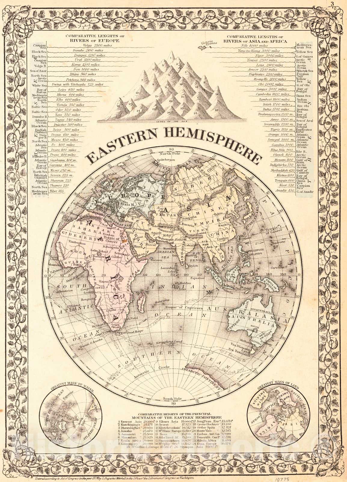 Historic Map : 1874 Eastern Hemisphere : Vintage Wall Art